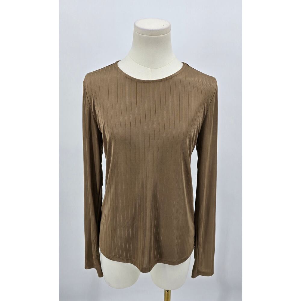 Banana Republic Factory Ribbed Satin Top M‎ Taupe Mushroom Beige Minimalist NWT